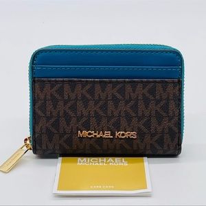 Michael Kors Medium ZA Card Case Wallet Lagoon